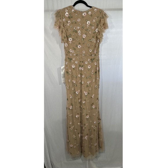 NEW $538 Mac Duggal‎ [ 6 ] Embellished High Neck Flutter Sleeve Gown Nude - Picture 12 of 14